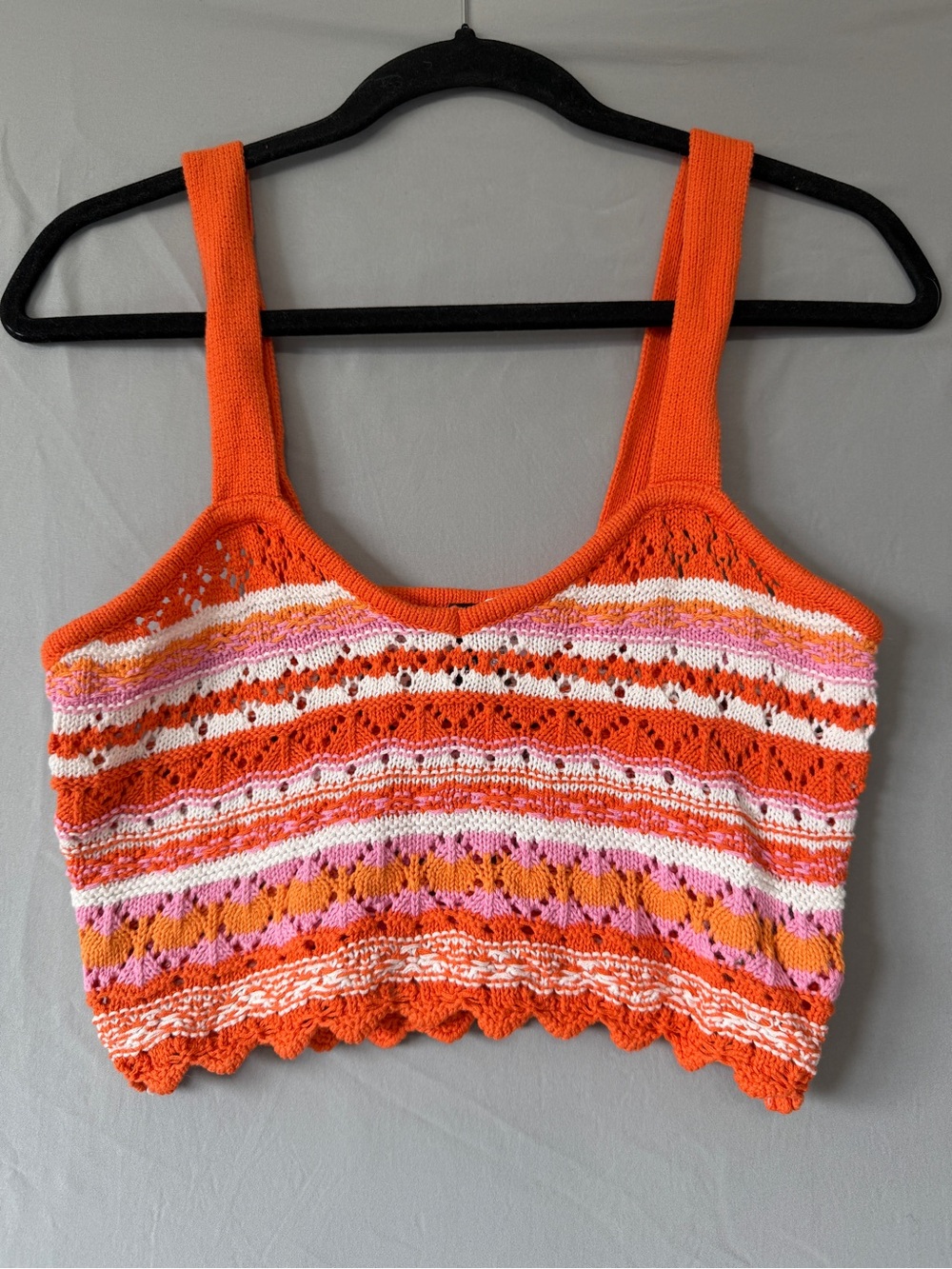H&M Divided Womens Boho Striped Crochet Crop Tank Top Size S Orange Pink Cotton